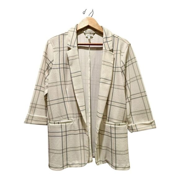 Maurices Windowpane Plaid Versa Open Front Blazer 3/4 Sleeve Size XL Stretch Off - Picture 1 of 13